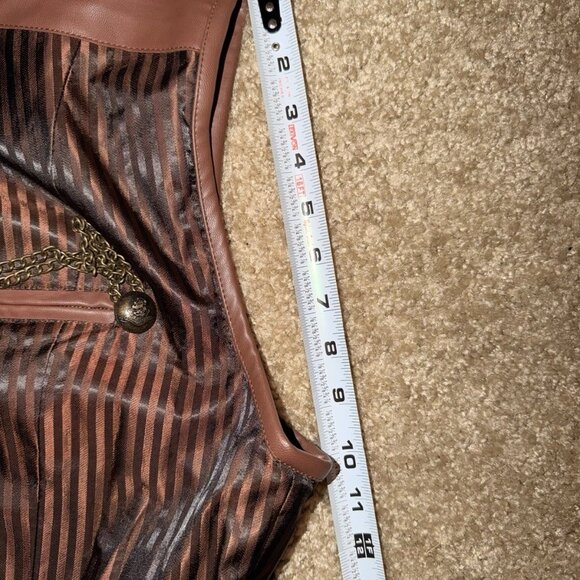 Spirit Halloween Steampunk Vest  XL Brown Striped Faux Leather Buckles Chain - Picture 6 of 7